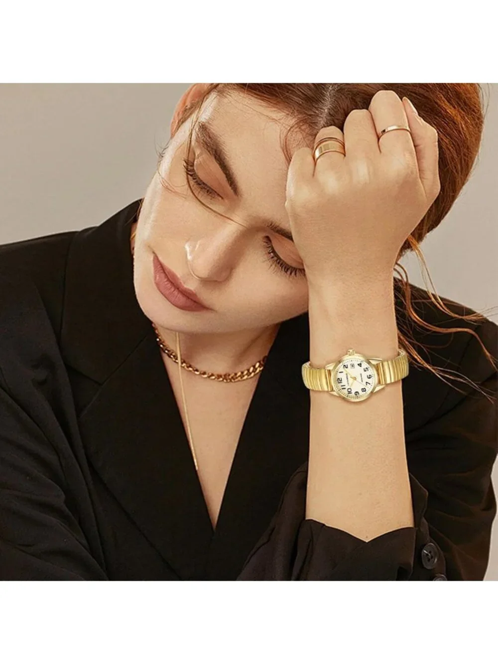 Elegant Gold Watch for Women - Small Wrist, Stainless Steel Expansion Band